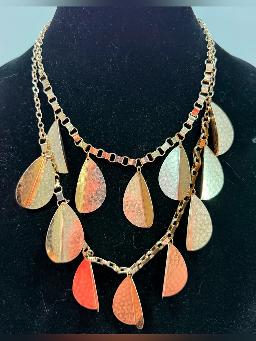 Signed C 1946 Gold Tone 3-D Tear Drops Necklace.